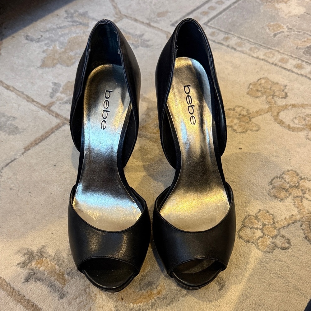 Bebe  Black leather Peep-Toe Heels